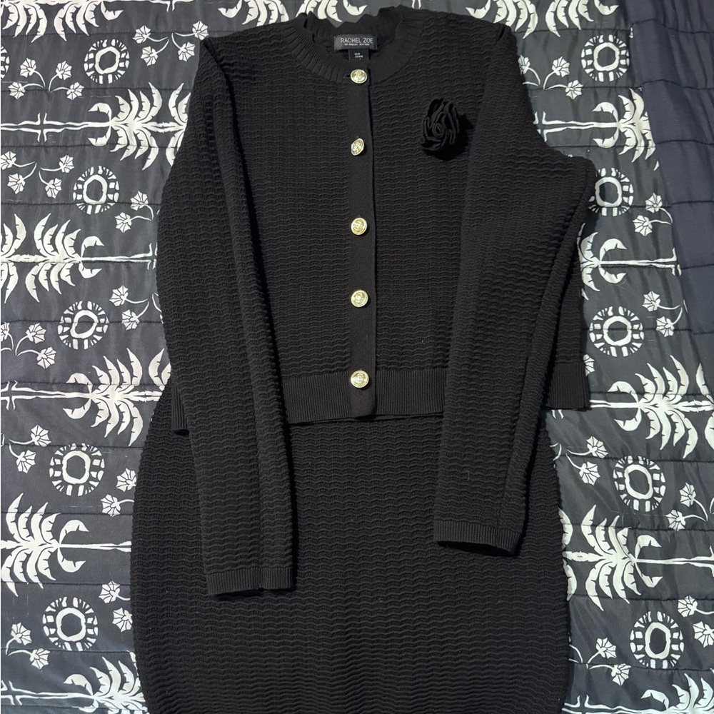 Black Knit Cardigan and Skirt Set